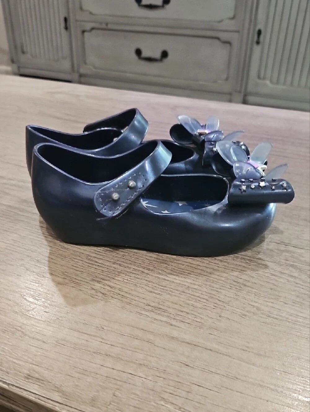 Mini Melissa Navy Star Bow Mary Jane Shoes with Silver Star Accent size 8